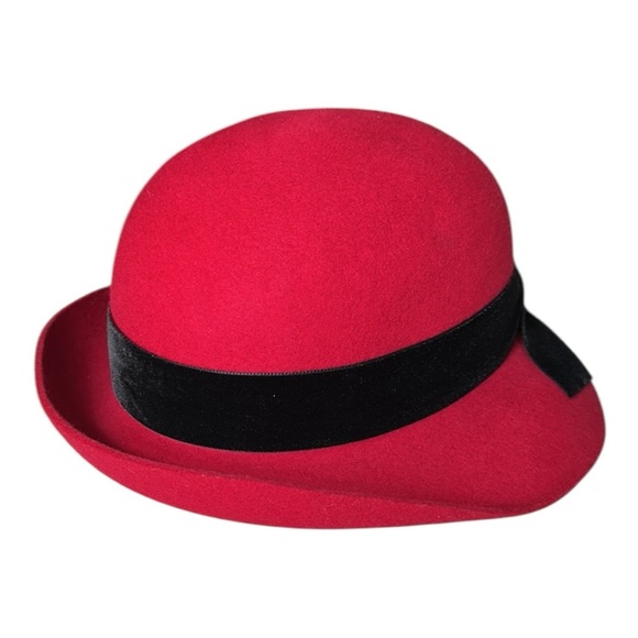 LAURA ASHLEY Vintage 80s Red Wool‎ Felt Hat Bowler Cloche UK Made Mother & Child main image 14